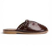 Grommet-Trim Cross-Strap Mules - Brown