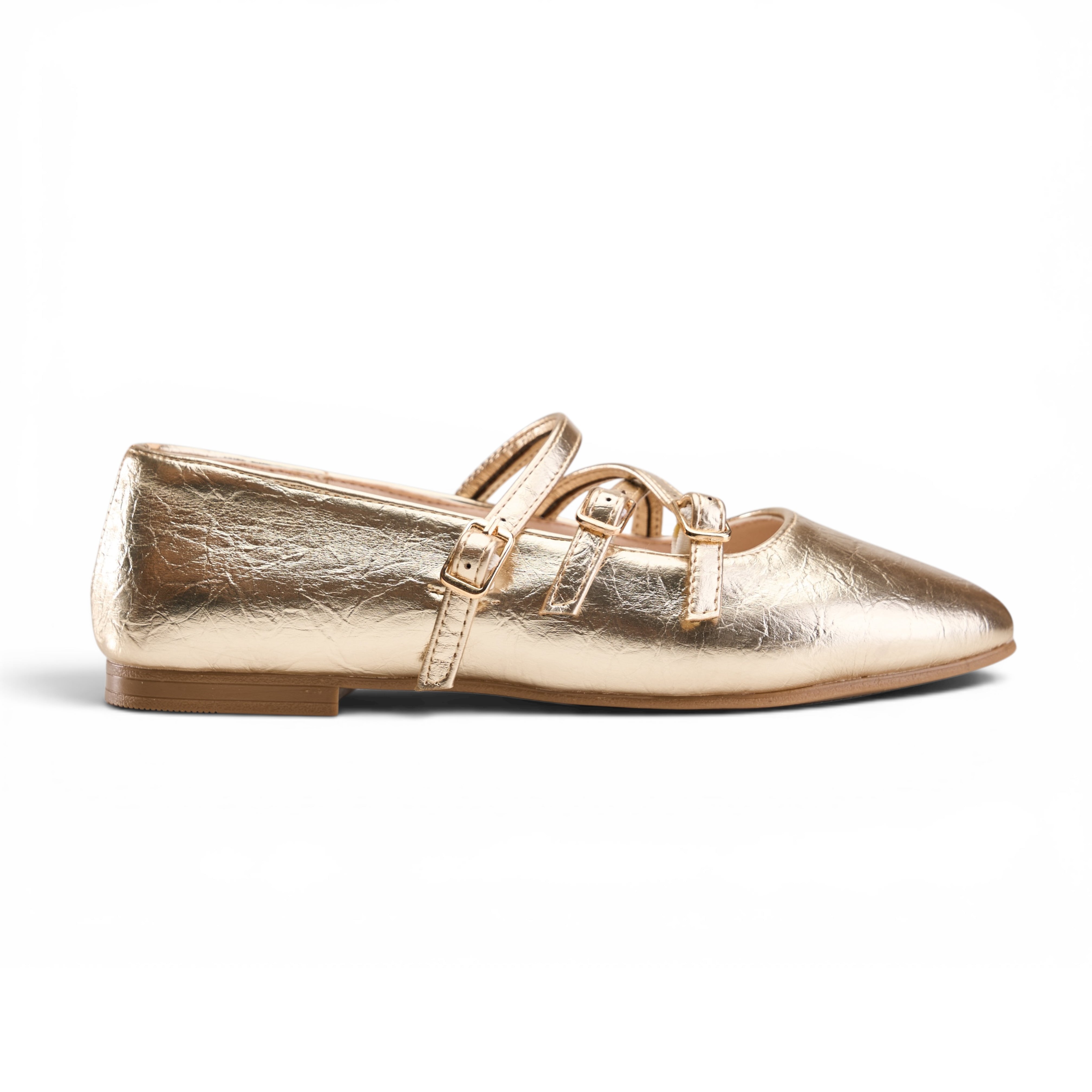 Multi-Strap Mary Jane Flats - Gold