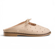 Bow-Tie Soft Suede Flat Mules - Beige