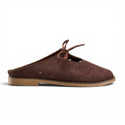 Bow-Tie Soft Suede Flat Mules - Brown