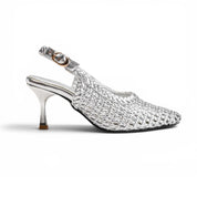 Woven Slingback Kitten Heels - Silver