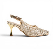 Woven Slingback Kitten Heels - Gold
