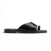 Chic Suede Toe-Ring Flat Mules - Black