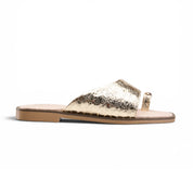 Chic Suede Toe-Ring Flat Mules - Gold