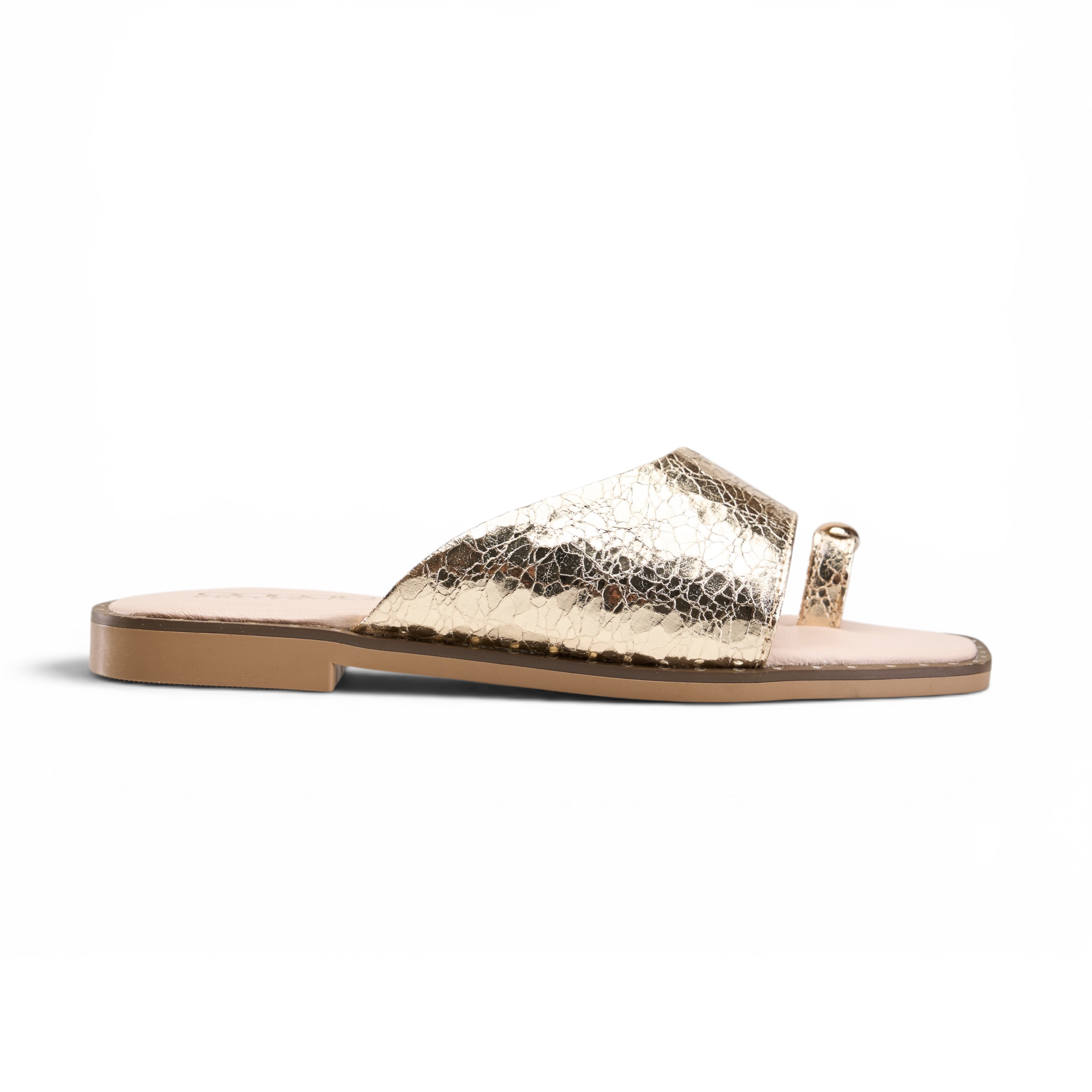 Chic Suede Toe-Ring Flat Mules - Gold