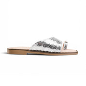 Chic Suede Toe-Ring Flat Mules - Silver