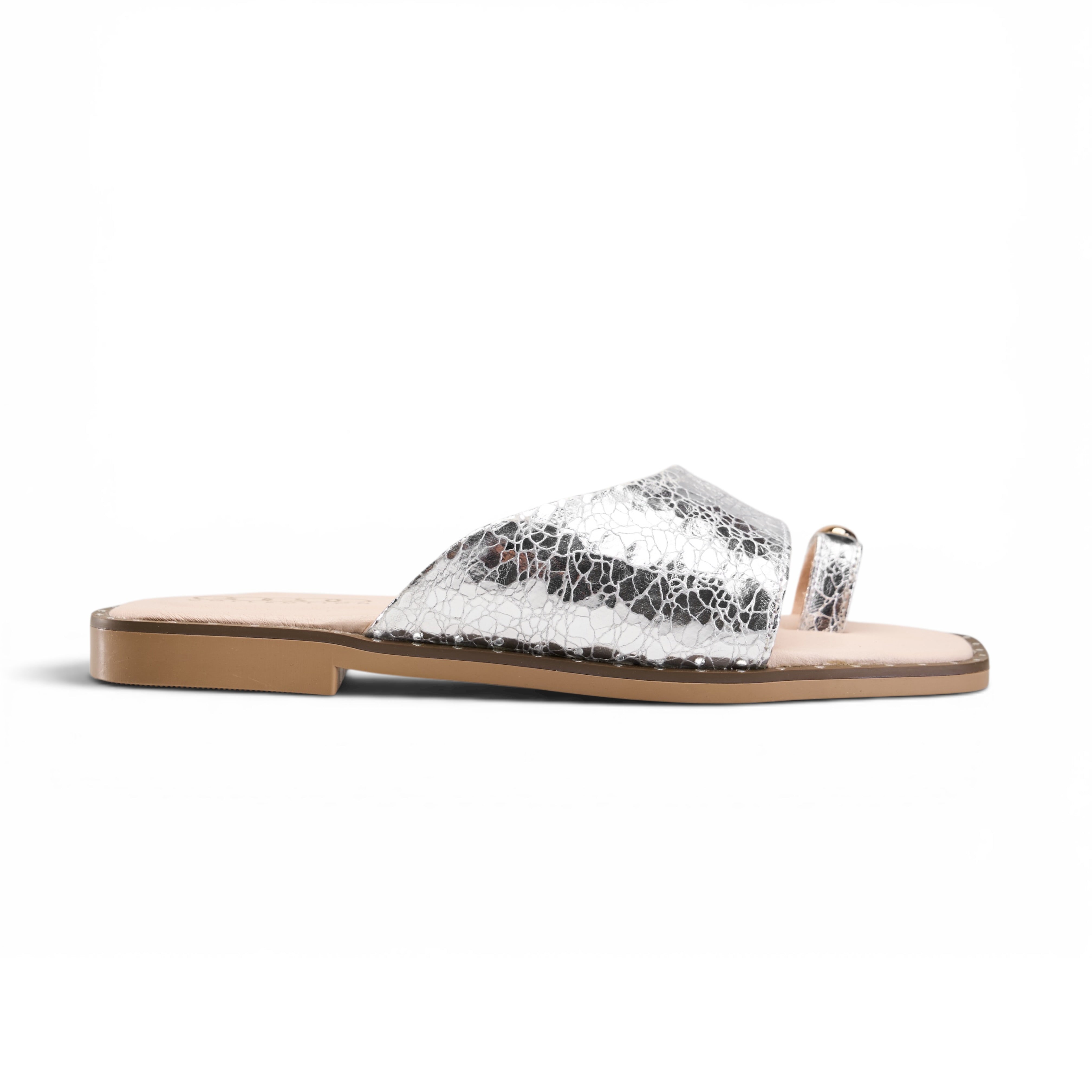 Chic Suede Toe-Ring Flat Mules - Silver