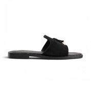 Chic Suede Flat Mules - Black