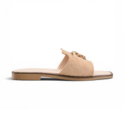 Chic Suede Flat Mules - Beige