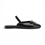 Cracked Metallic Ballerina Mules - Black