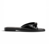 Sleek Curved-Strap Flat Slides - Black