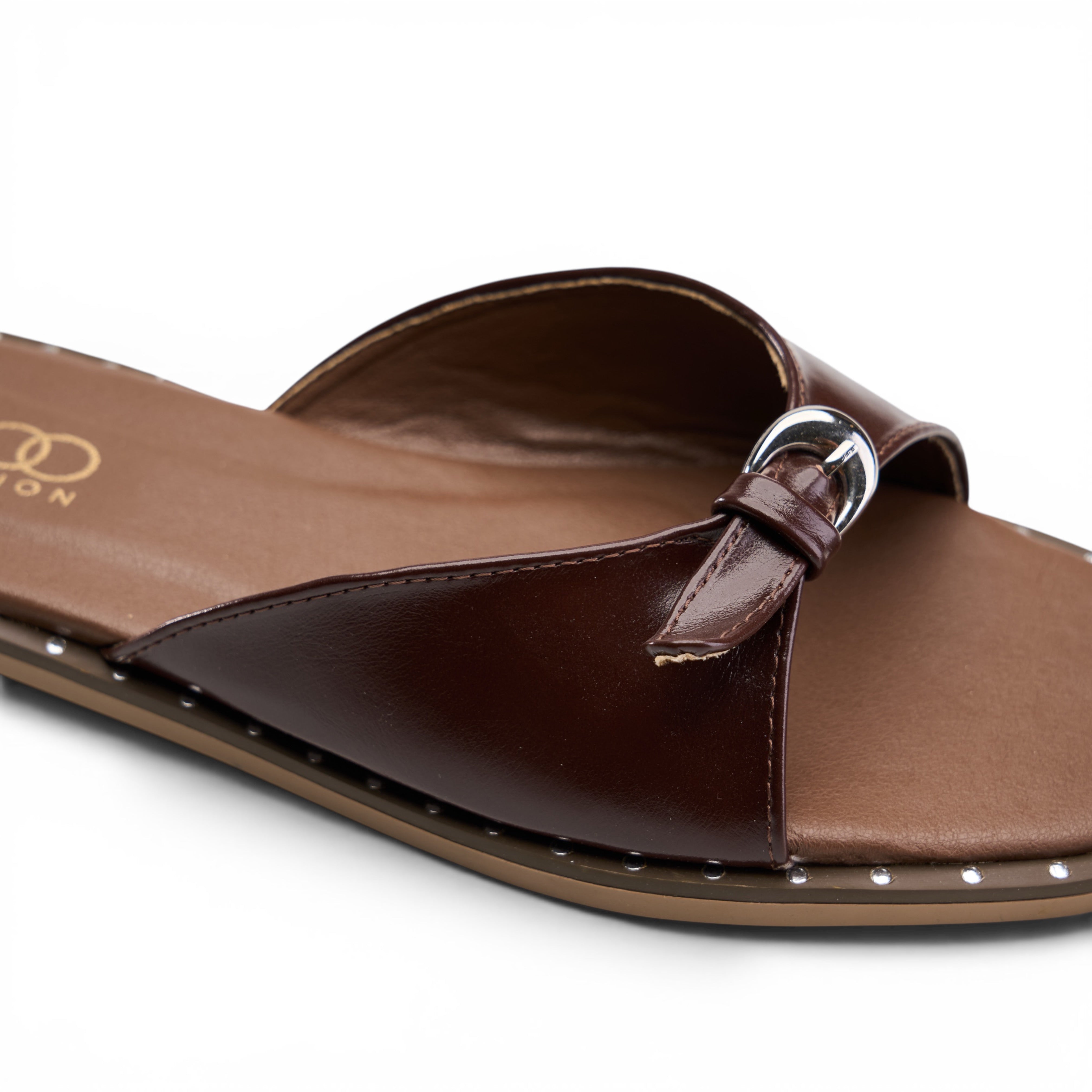 Sleek Curved-Strap Flat Slides - Brown