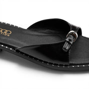 Sleek Curved-Strap Flat Slides - Black