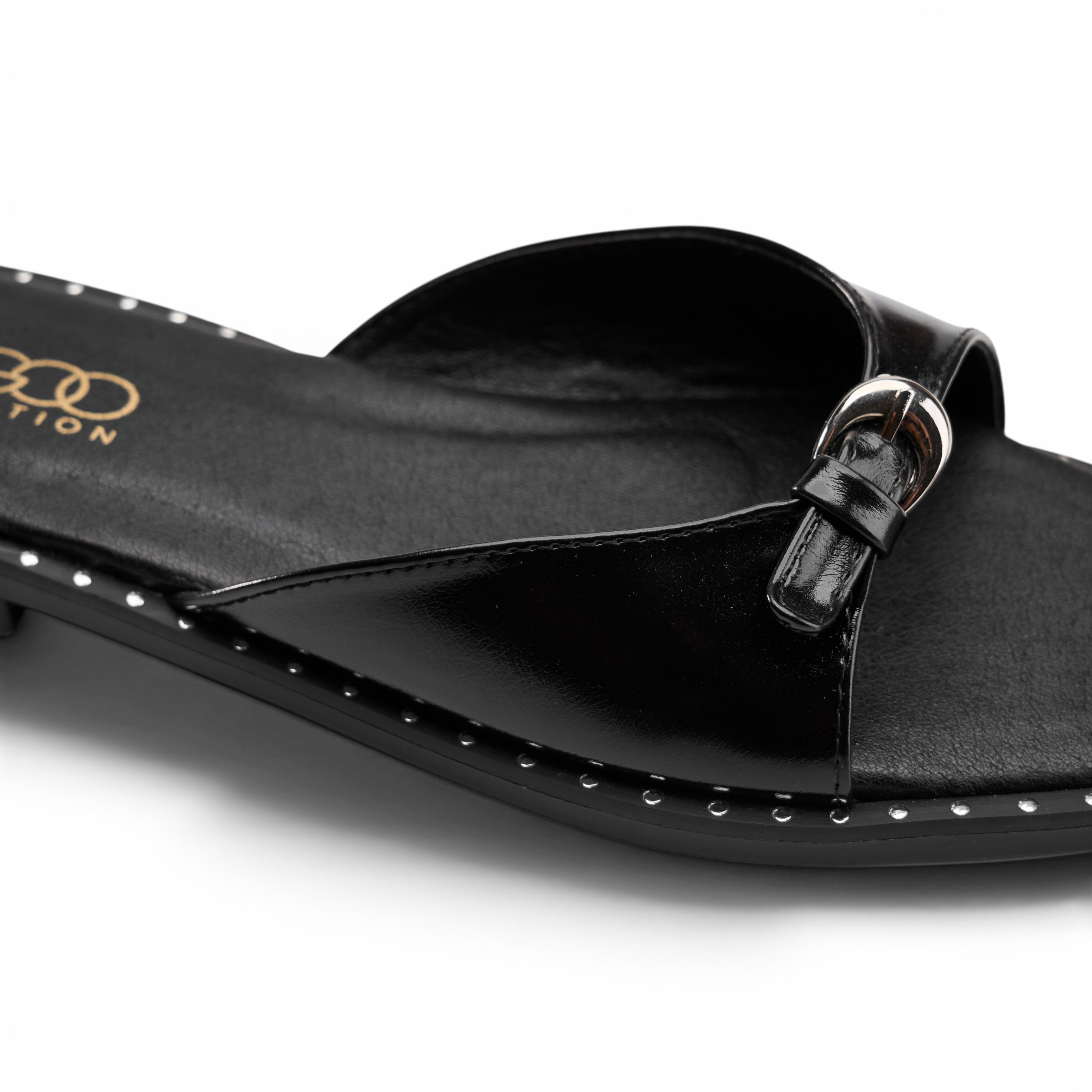 Sleek Curved-Strap Flat Slides - Black