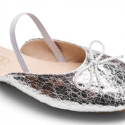 Cracked Metallic Ballerina Mules - Silver
