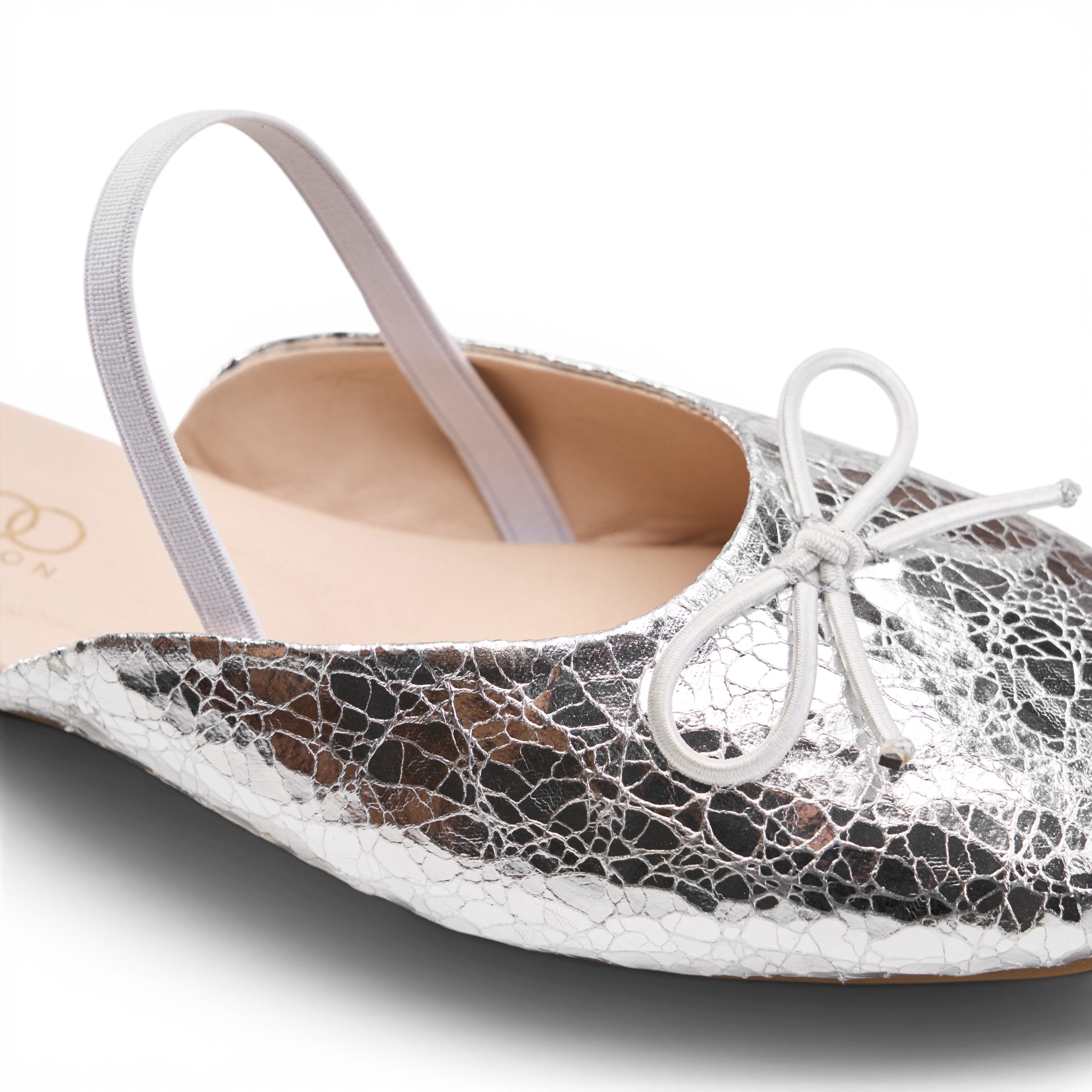 Cracked Metallic Ballerina Mules - Silver