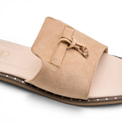 Chic Suede Flat Mules - Beige