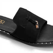 Chic Suede Flat Mules - Black
