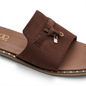 Chic Suede Flat Mules - Brown