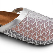 Mesh Overlay Comfort Mules - Silver