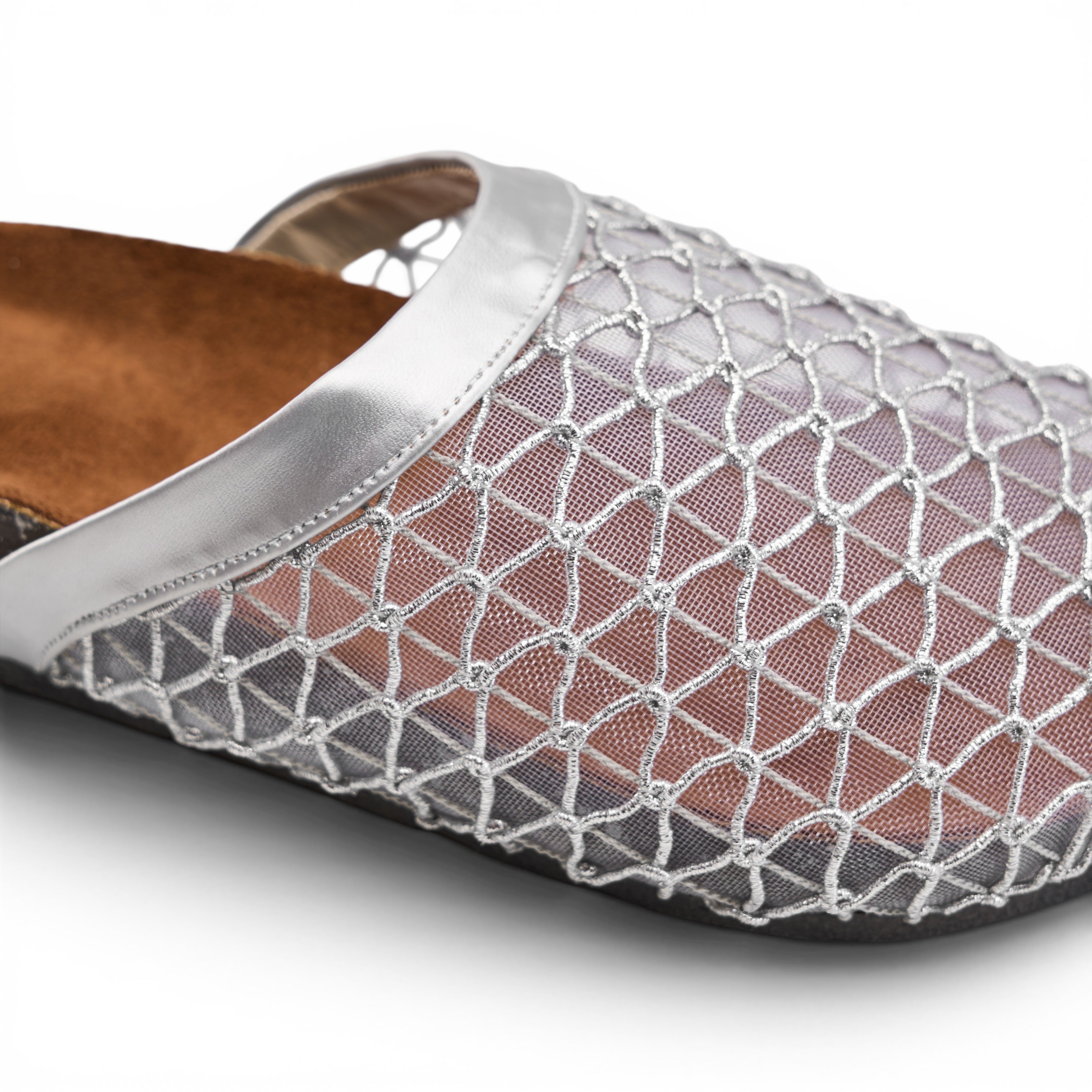 Mesh Overlay Comfort Mules - Silver