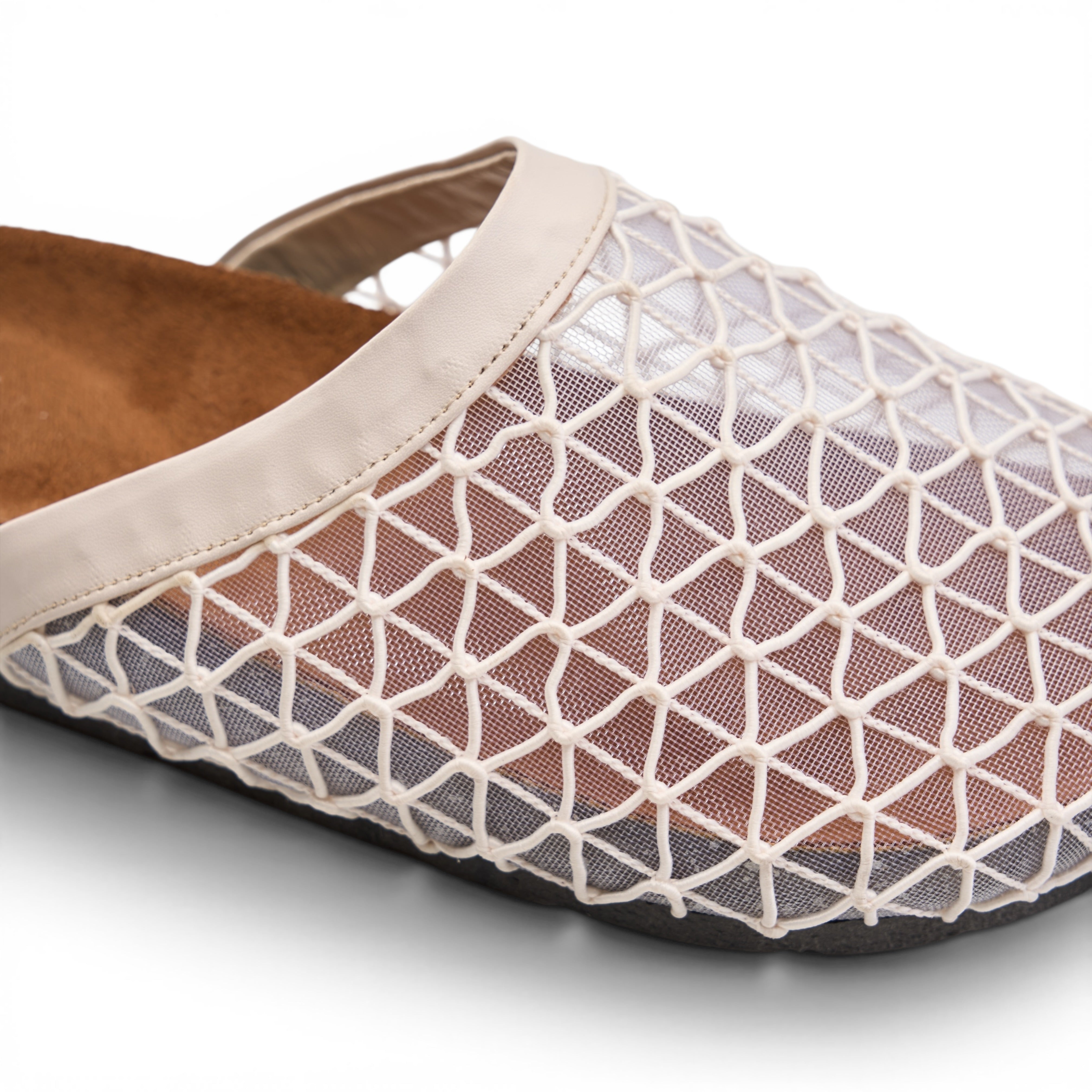 Mesh Overlay Comfort Mules - Beige