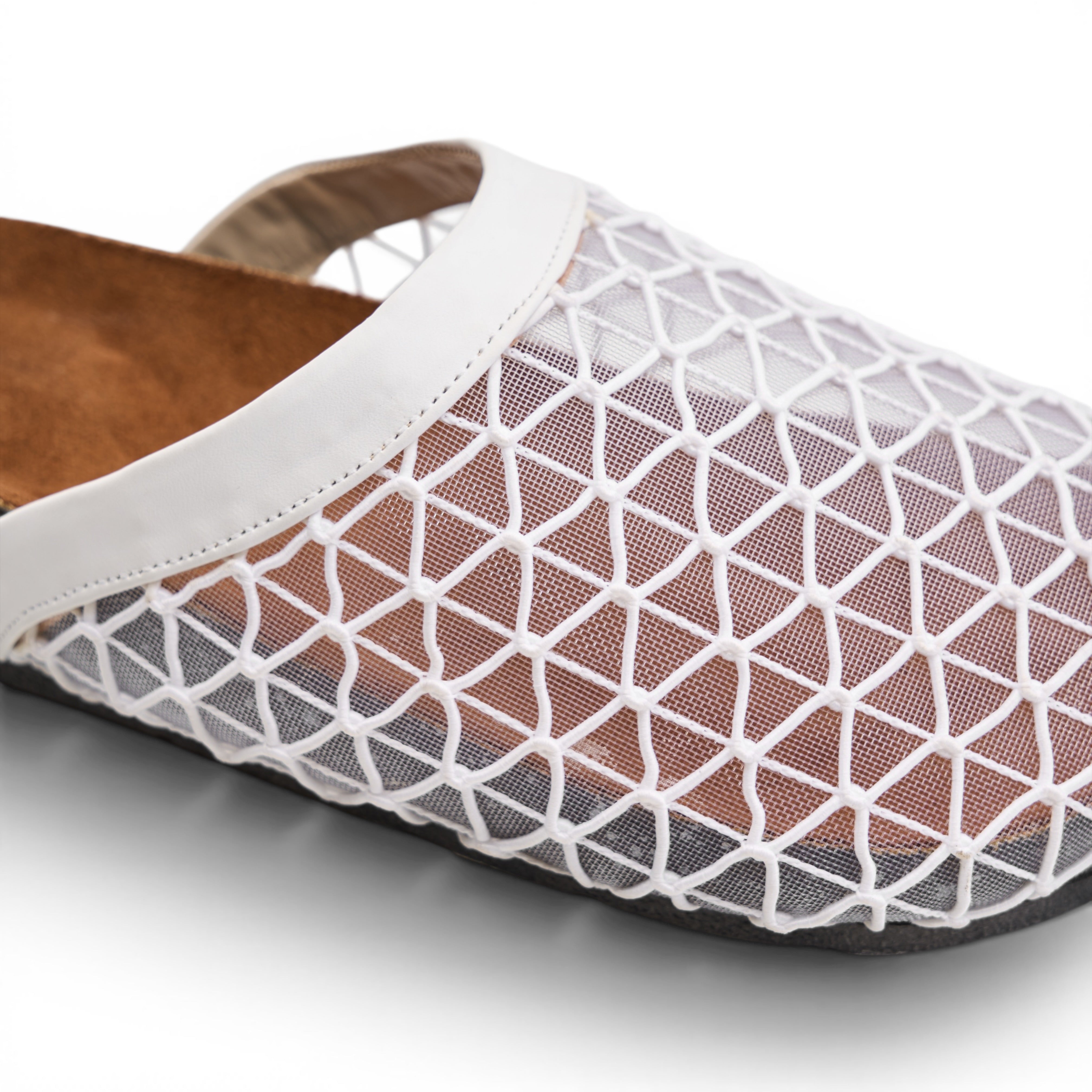 Mesh Overlay Comfort Mules - White