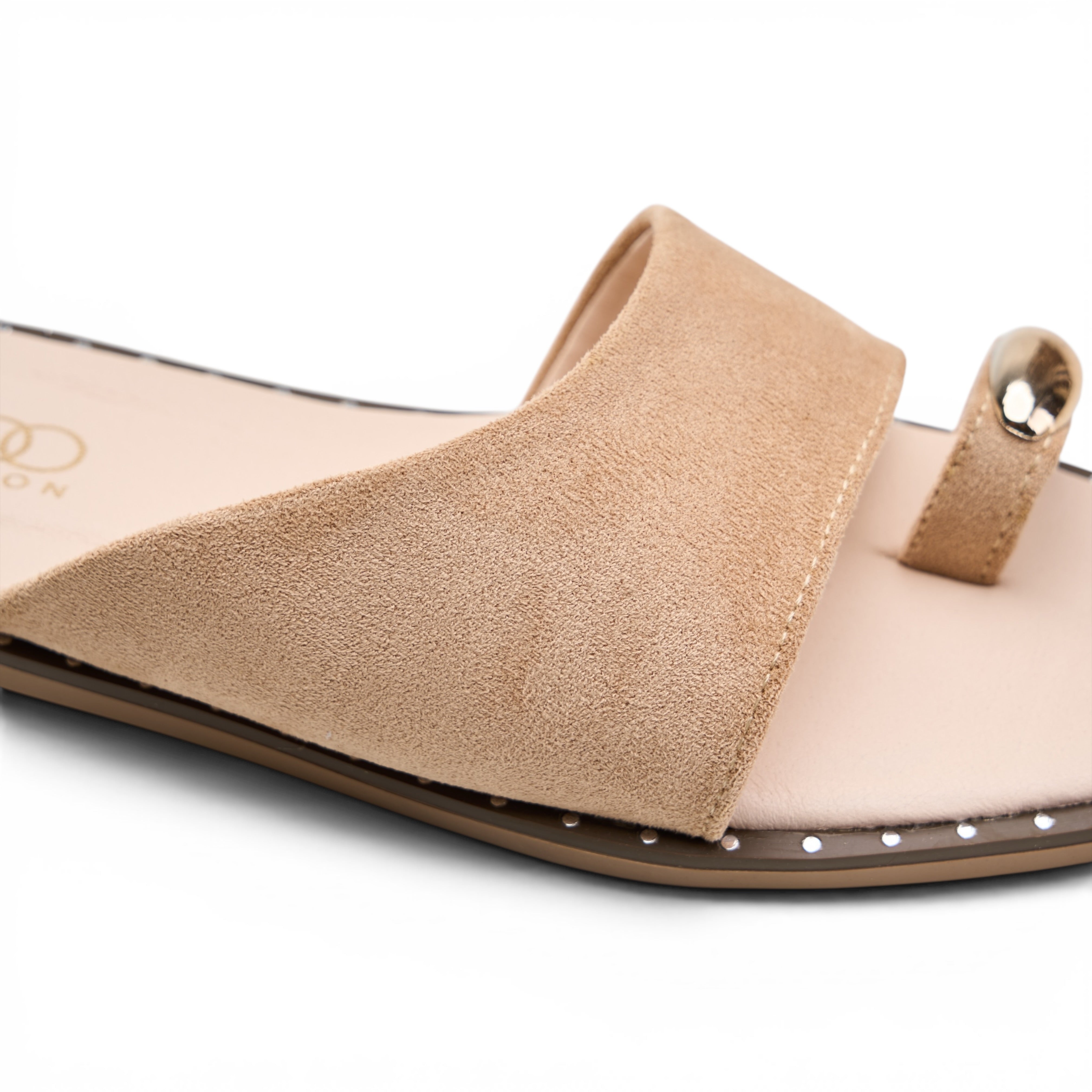 Chic Suede Toe-Ring Flat Mules - Beige