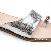 Chic Suede Toe-Ring Flat Mules - Silver