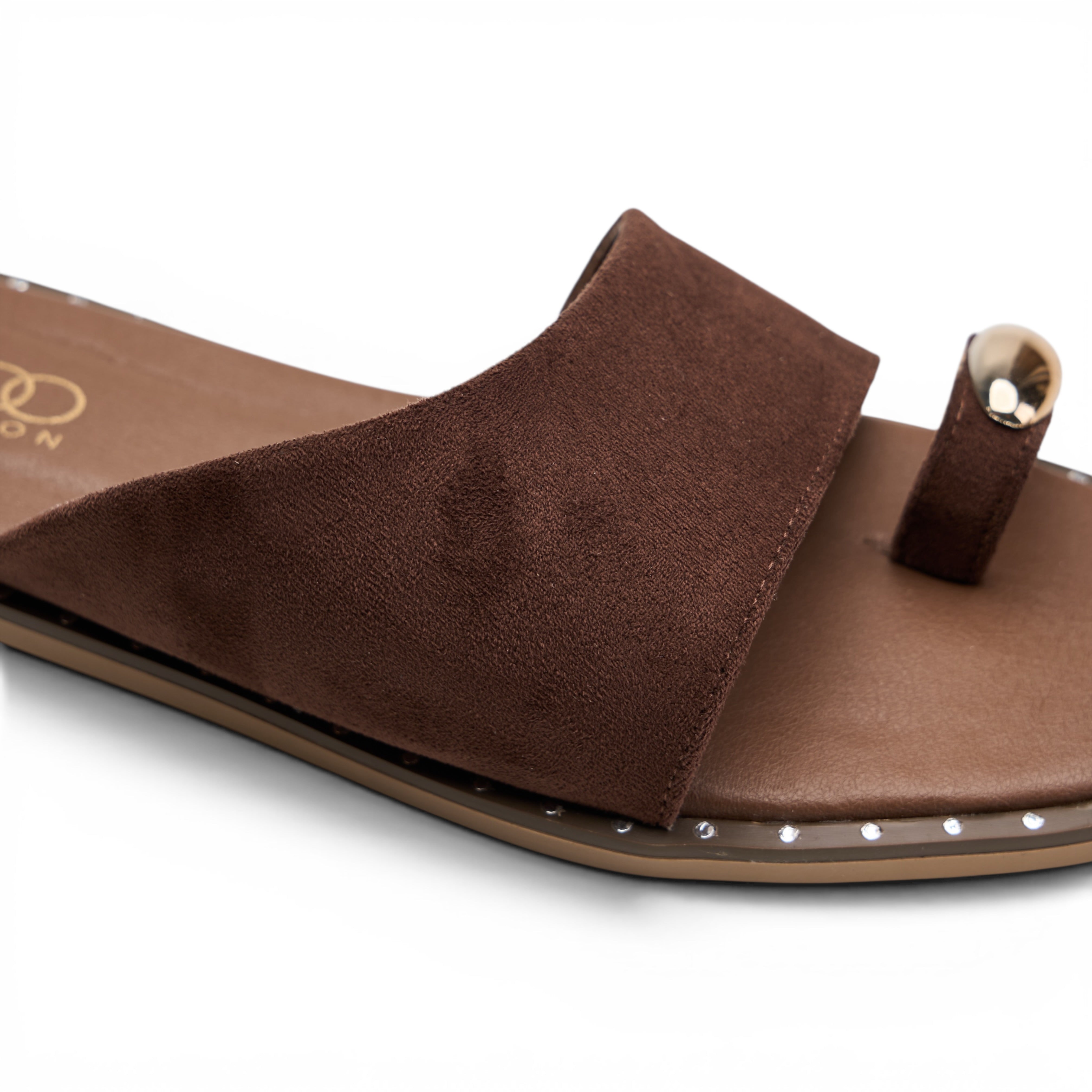 Chic Suede Toe-Ring Flat Mules - Brown