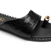 Chic Suede Toe-Ring Flat Mules - Black