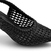 Woven Slingback Kitten Heels - Black