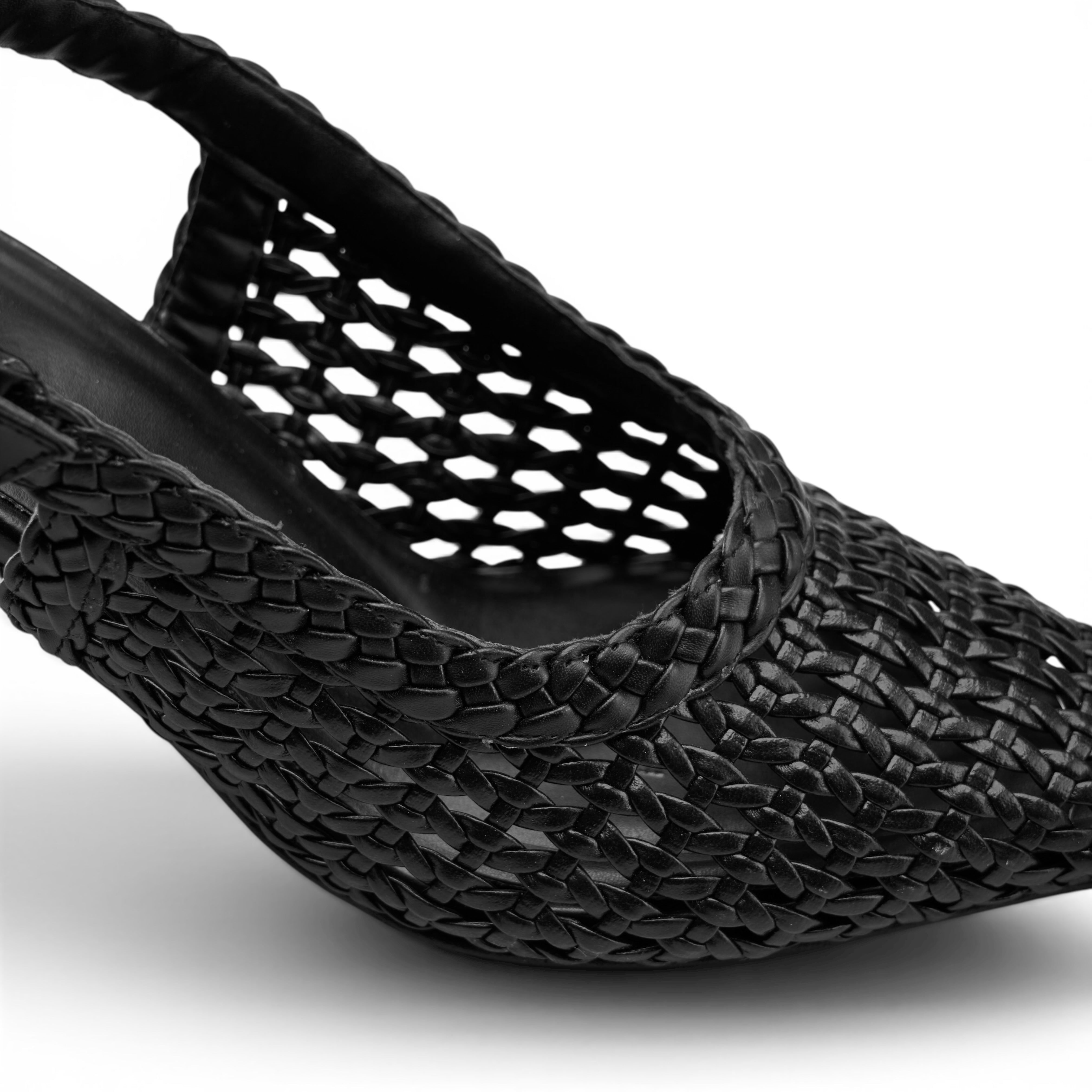 Woven Slingback Kitten Heels - Black