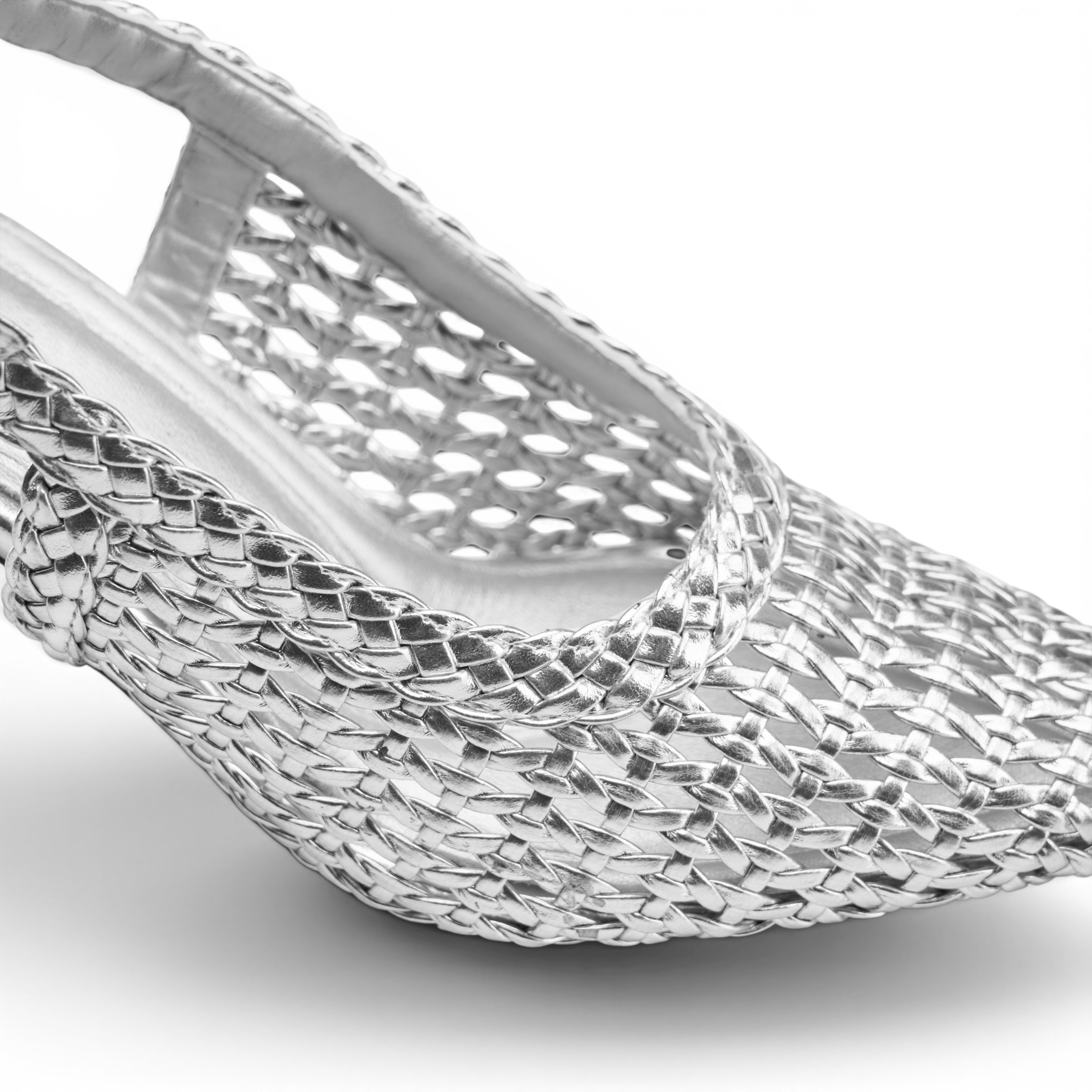 Woven Slingback Kitten Heels - Silver