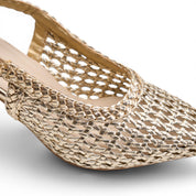Woven Slingback Kitten Heels - Gold