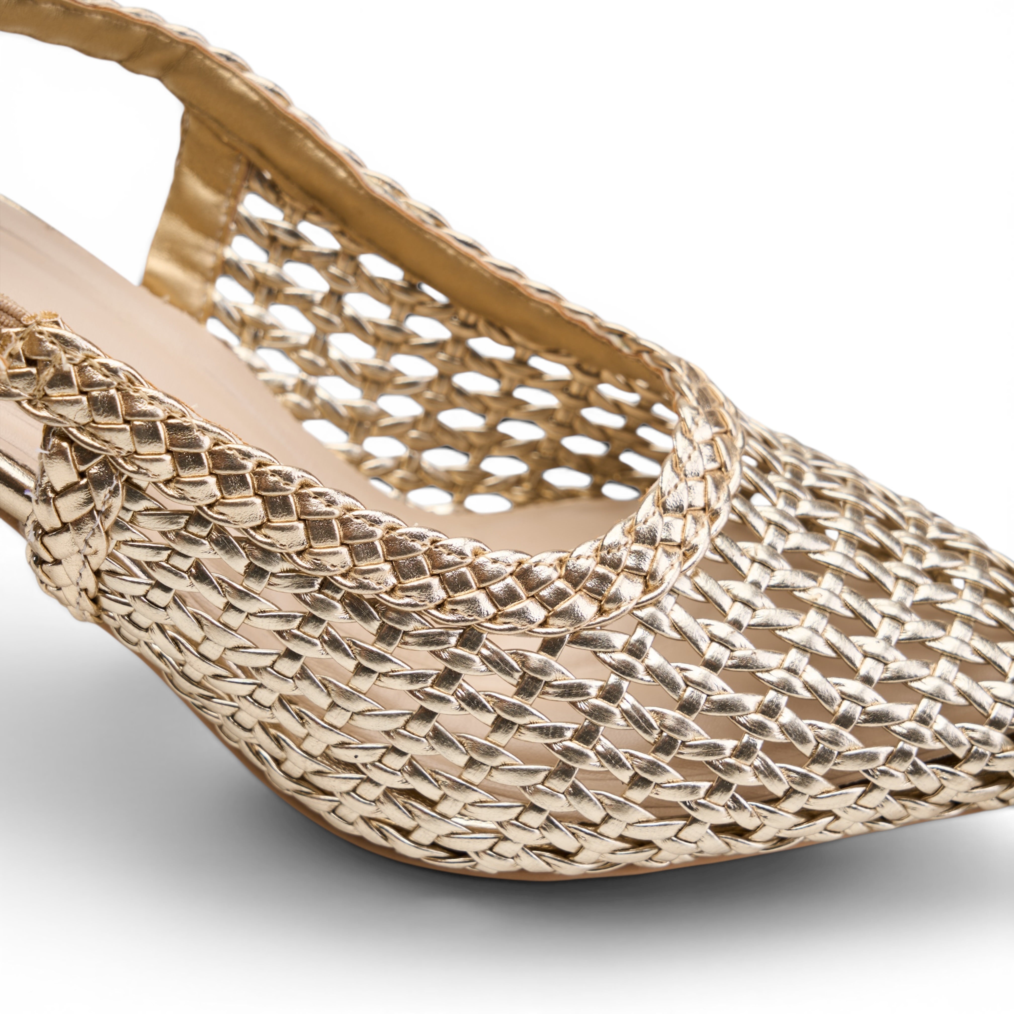 Woven Slingback Kitten Heels - Gold