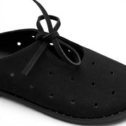 Bow-Tie Soft Suede Flat Mules - Black