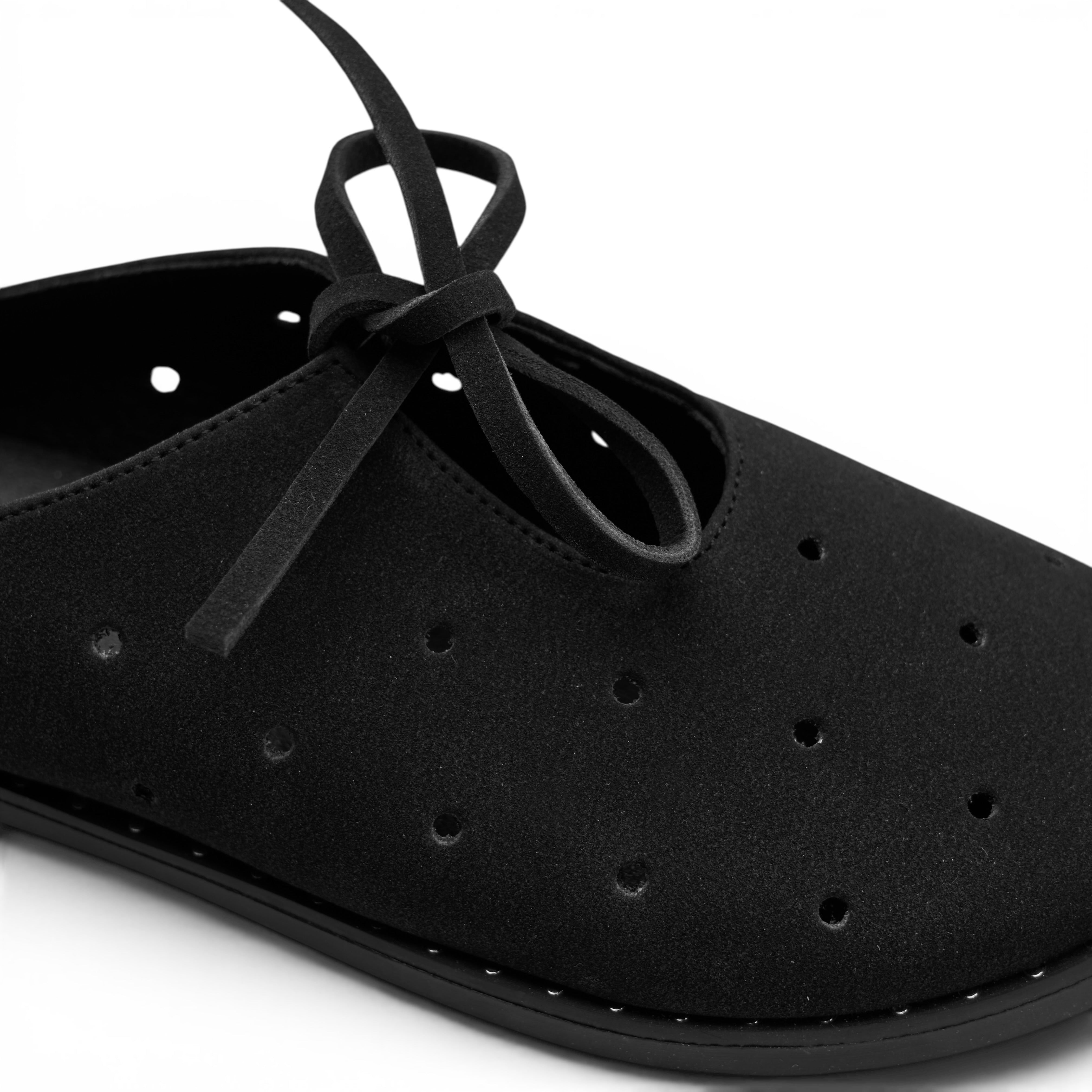 Bow-Tie Soft Suede Flat Mules - Black