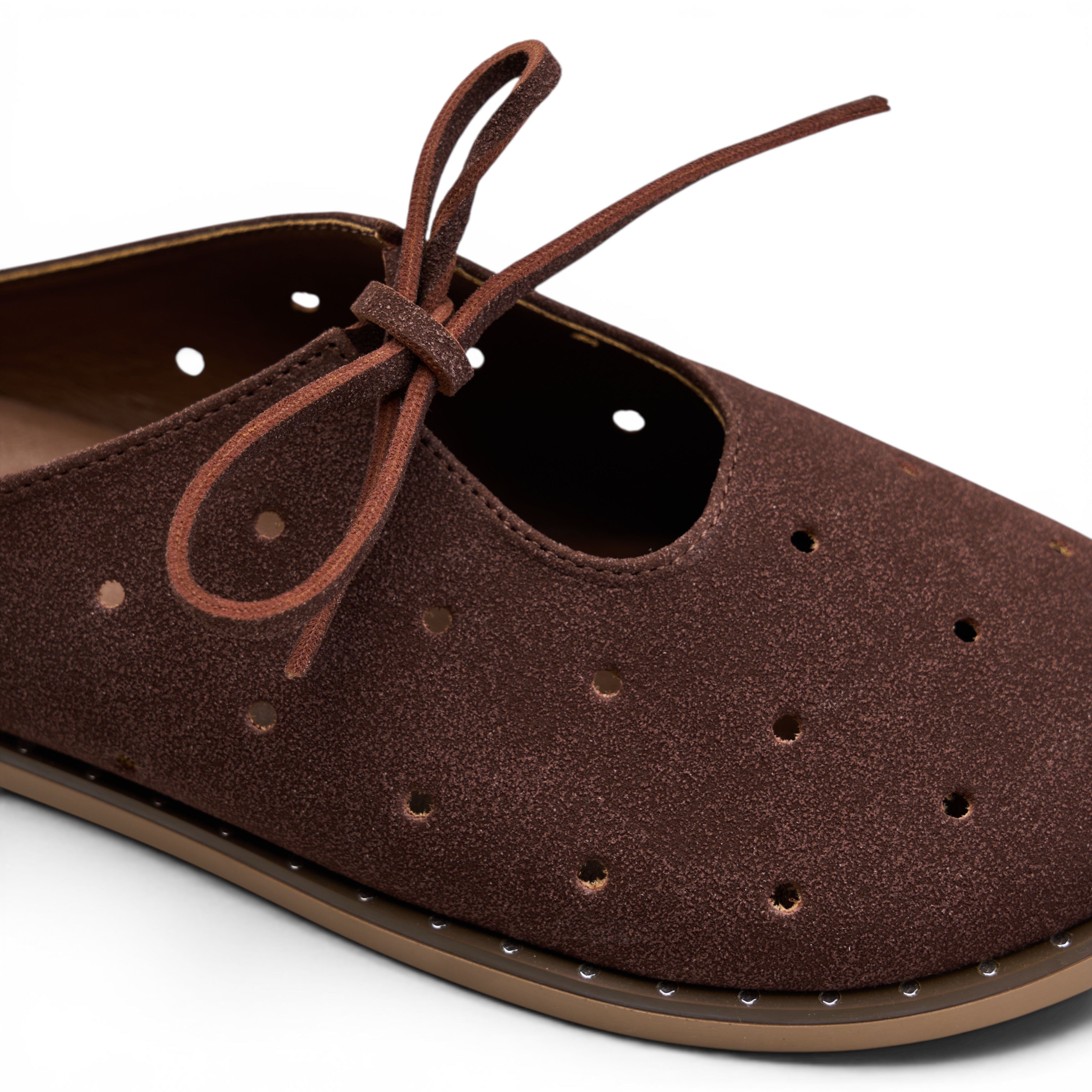 Bow-Tie Soft Suede Flat Mules - Brown