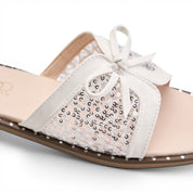 Glamour Bow Detail Flat Mules - White