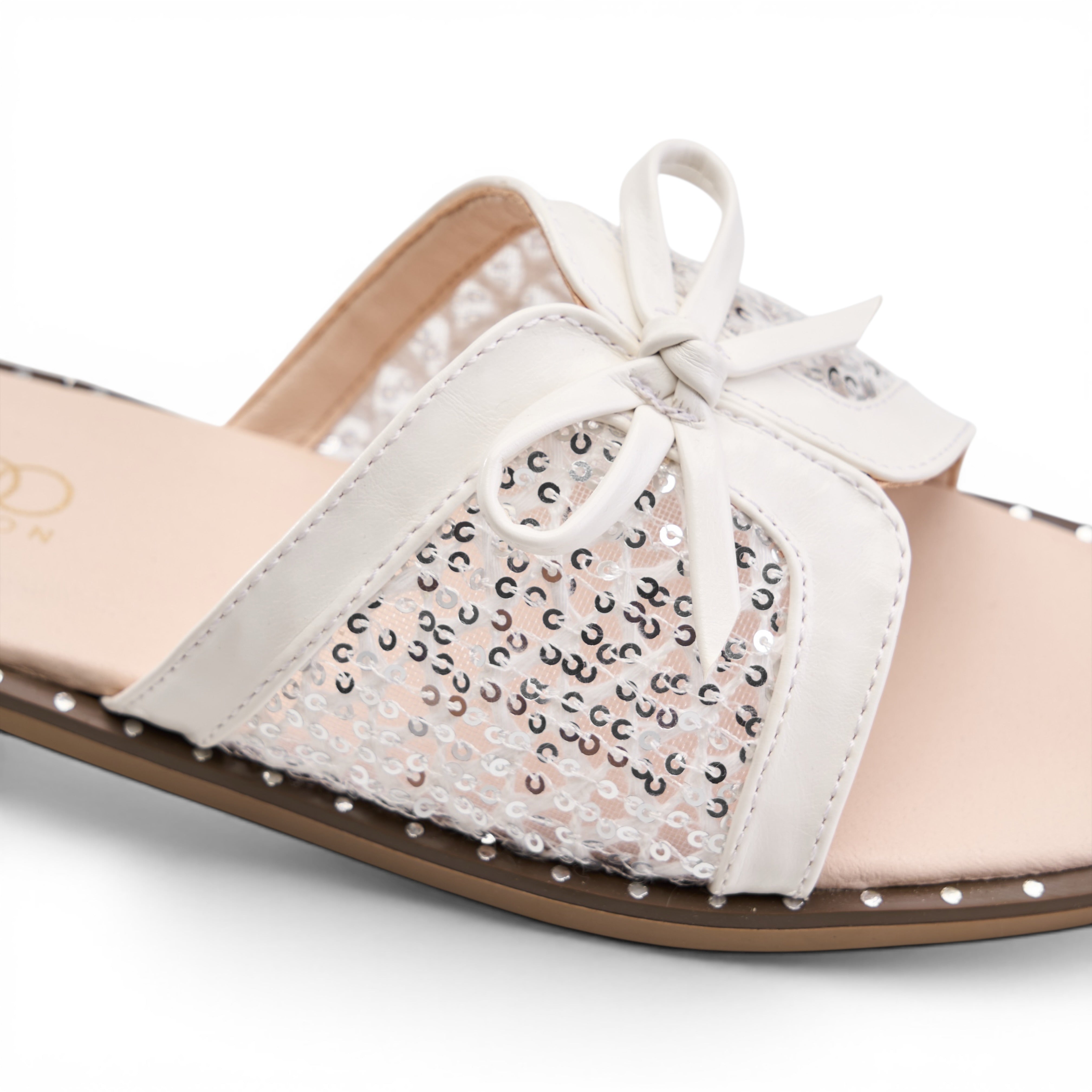 Glamour Bow Detail Flat Mules - White