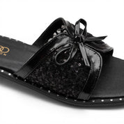 Glamour Bow Detail Flat Mules - Black