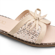 Glamour Bow Detail Flat Mules - Beige