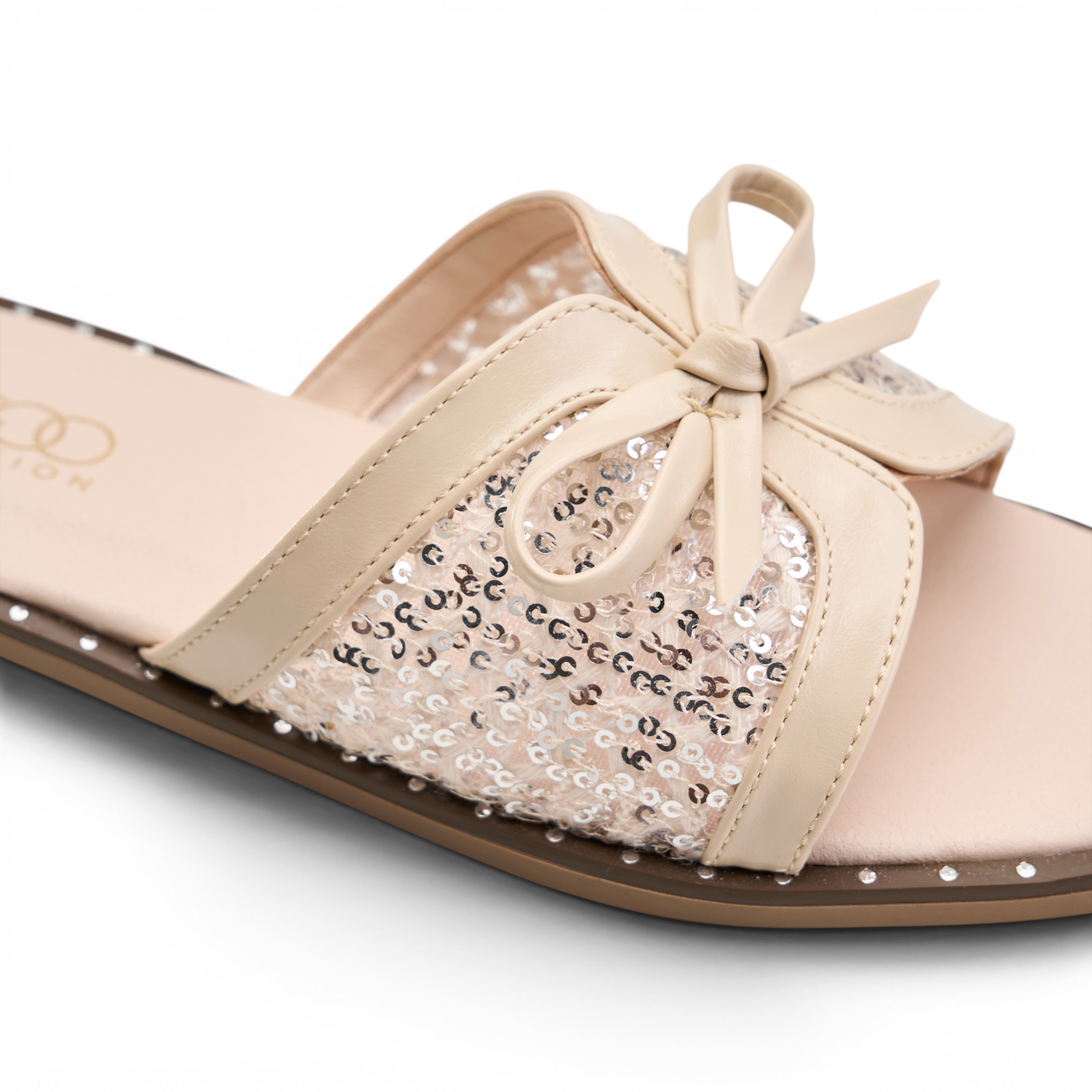 Glamour Bow Detail Flat Mules - Beige