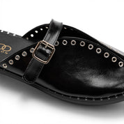 Grommet-Trim Cross-Strap Mules - Black