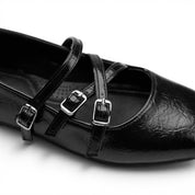 Multi-Strap Mary Jane Flats - Black