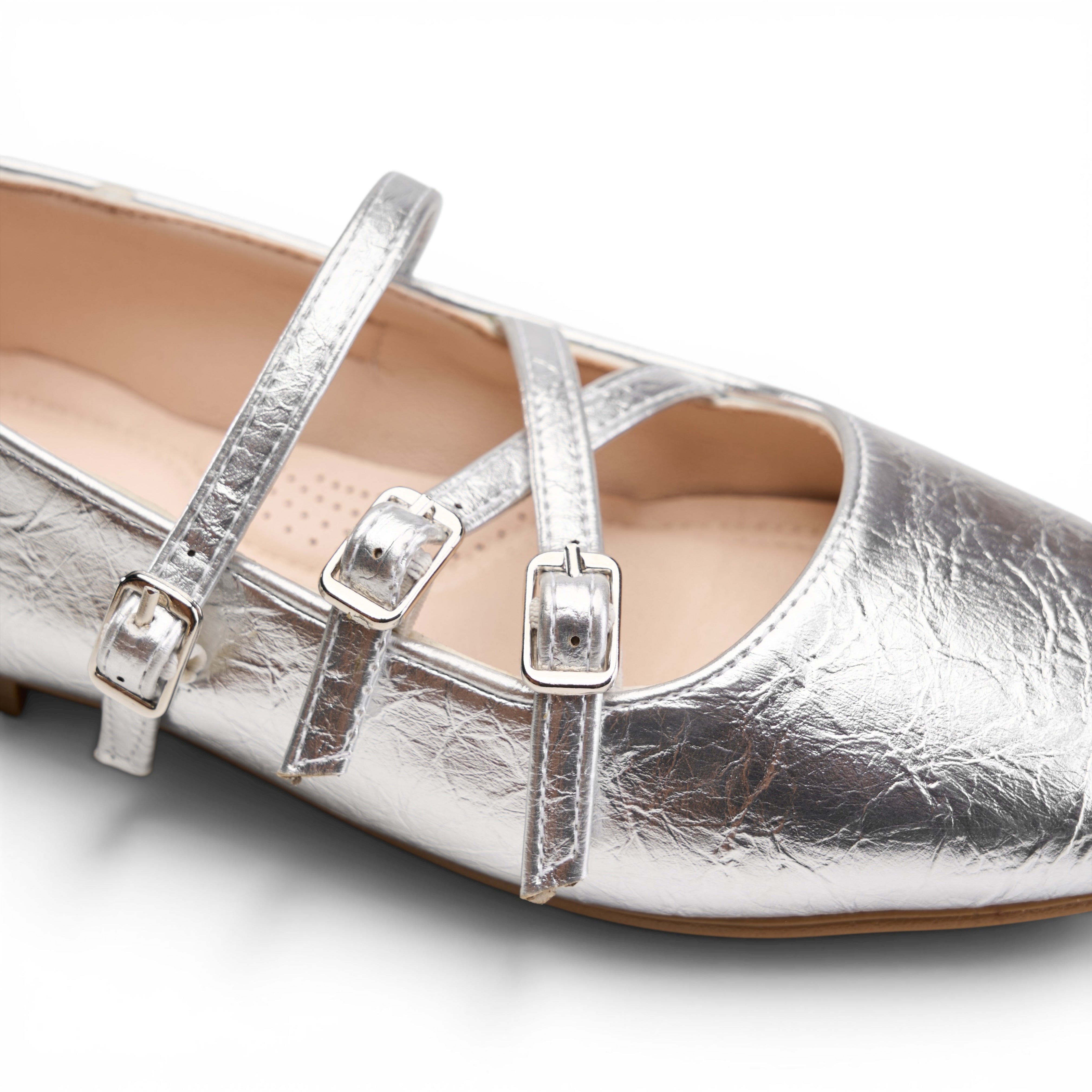 Multi-Strap Mary Jane Flats - Silver