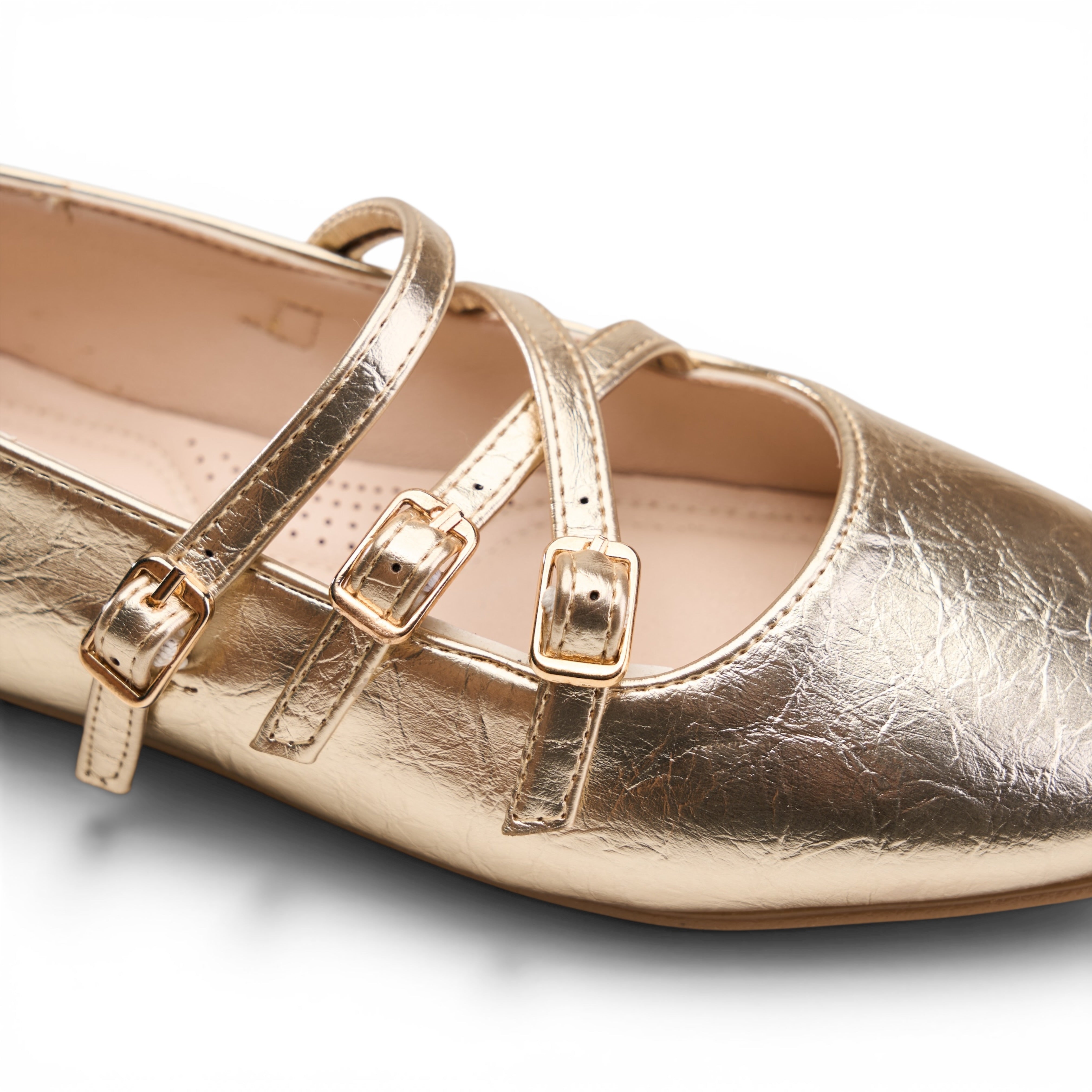 Multi-Strap Mary Jane Flats - Gold