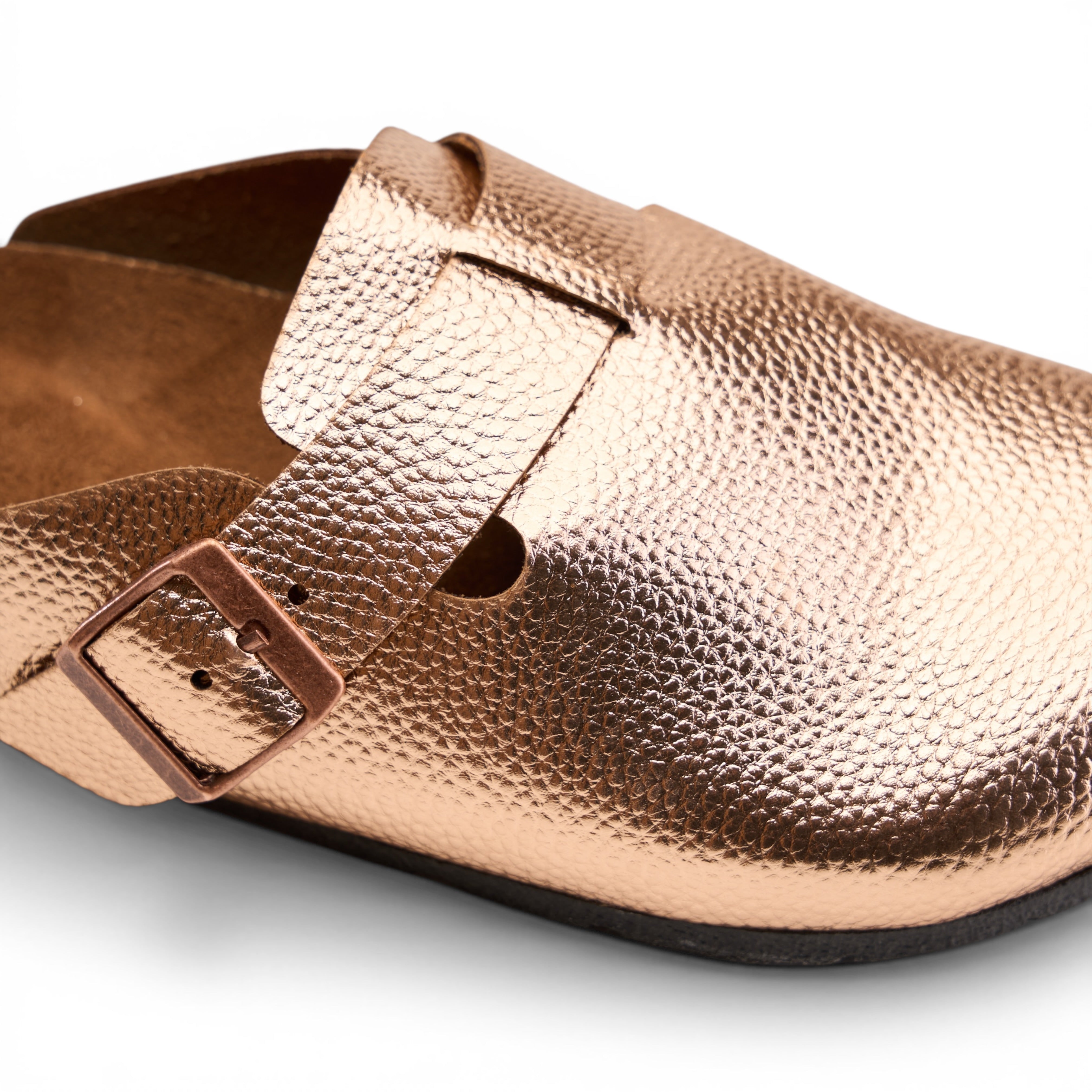 Metallic Pebble-Grain Clogs - Rose Gold