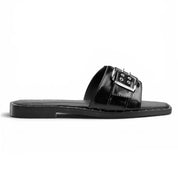 Chunky Buckle Square Toe Slides - Black
